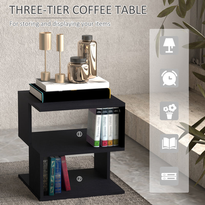 Set of 2 Modern Side Tables with 2 Tier Storage for Living Room or Bedroom Black