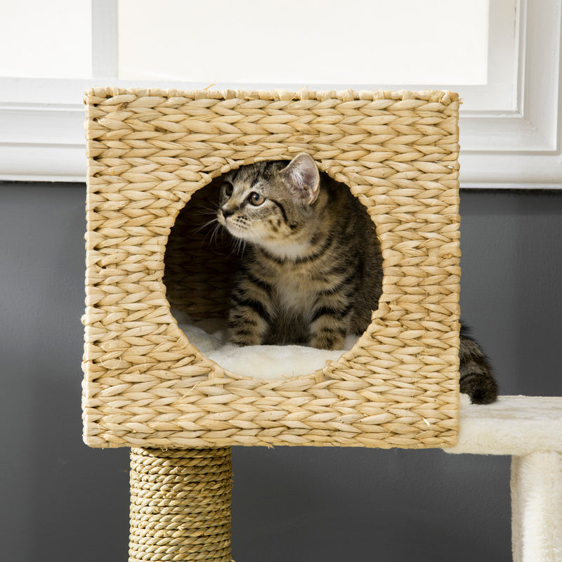 Multi Level Cat Tree with Scratching Posts Bed and Hideaway House for Indoor Cats Natural