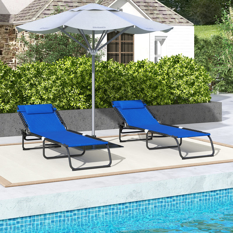 Set of 2 Blue Folding Sun Loungers With 4 Position Backs for Garden or Patio