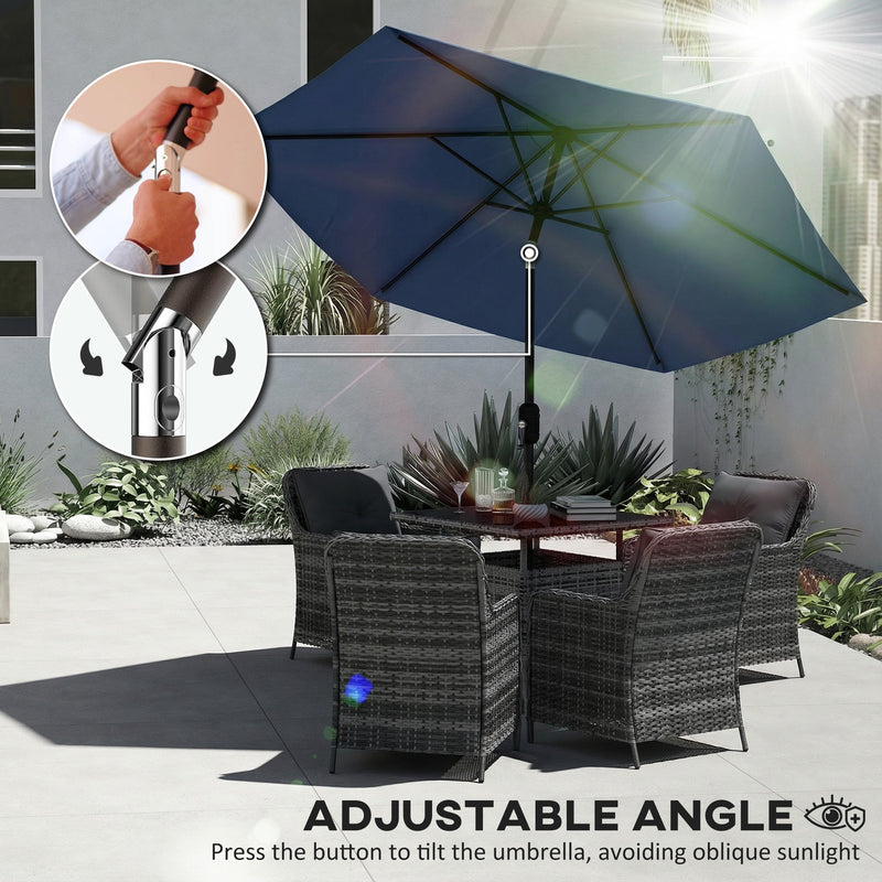 Garden Parasol with Tilt and Crank for Patio Shade and Sun Protection, Navy Blue