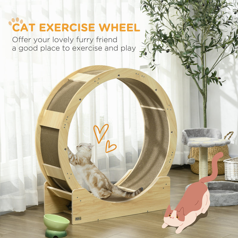 Large Cat Exercise Wheel With Brake And Scratching Pads For Indoor Play Oak Tone