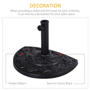 Black 9kg Half Round Parasol Base Resin Umbrella Stand Floral Design for Garden Outdoor by Outsunny