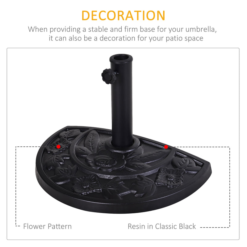 Black 9kg Half Round Parasol Base Resin Umbrella Stand Floral Design for Garden Outdoor by Outsunny