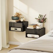 Floating Bedside Tables Set of 2 with Drawer and Shelf Space Saving High Gloss Black AOSOM