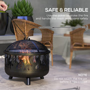 Black Steel Fire Pit BBQ With Poker For Garden Heating And Outdoor Cooking