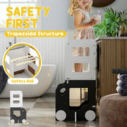 Foldable Toddler Step Stool With Safety Rail For Kitchen And Bathroom Use Grey AOSOM