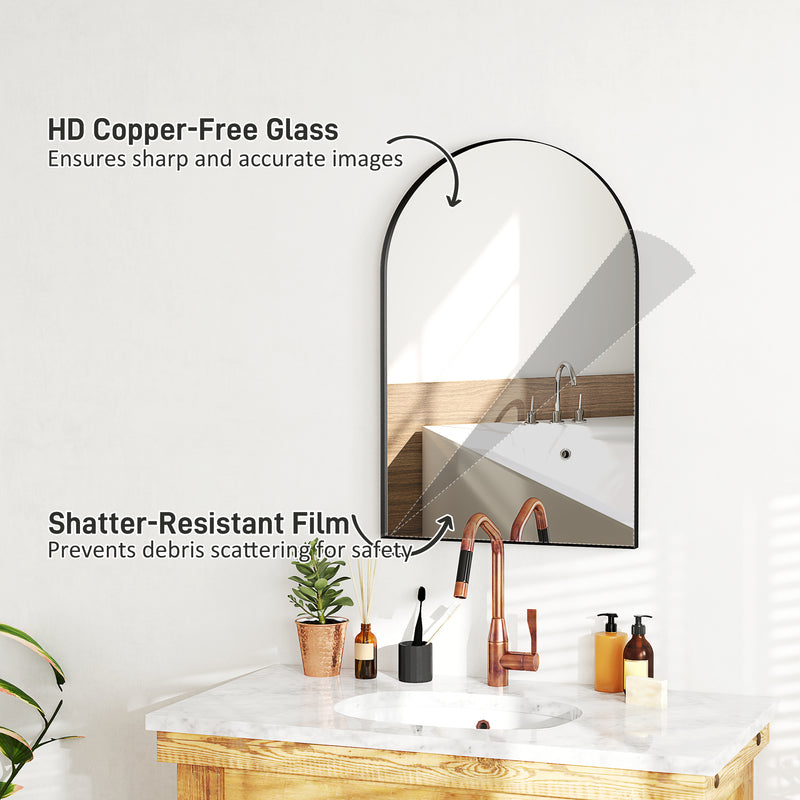 Black Arched Wall Mirror 60 x 90cm for Home and Bedroom by HOMCOM