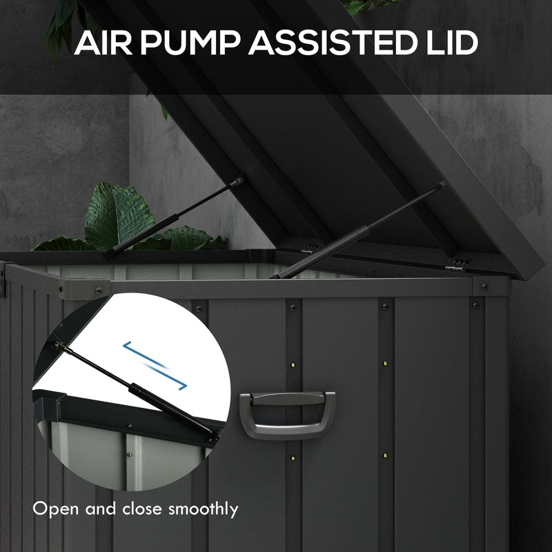 450L Garden Storage Box with Wheels Easy Access Galvanised Steel Outdoor Chest, Dark Grey