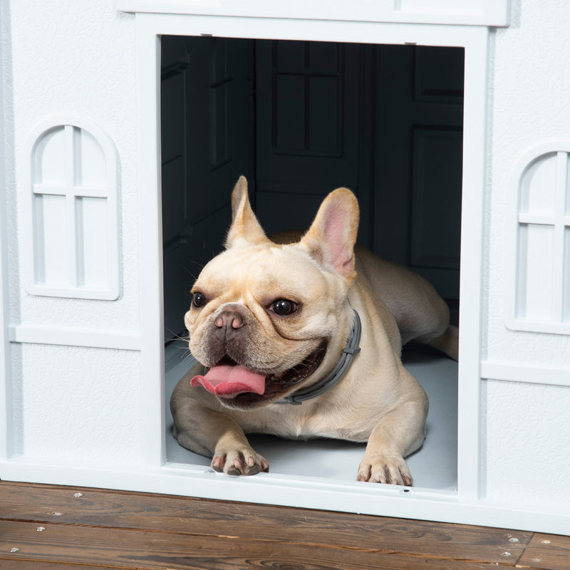 Medium Plastic Dog House Weather Resistant for Indoor and Outdoor Use White and Blue