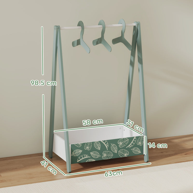 Kids Clothes Rail with Shelf and Hangers for Bedroom Storage Ages 3 to 6 Green AOSOM