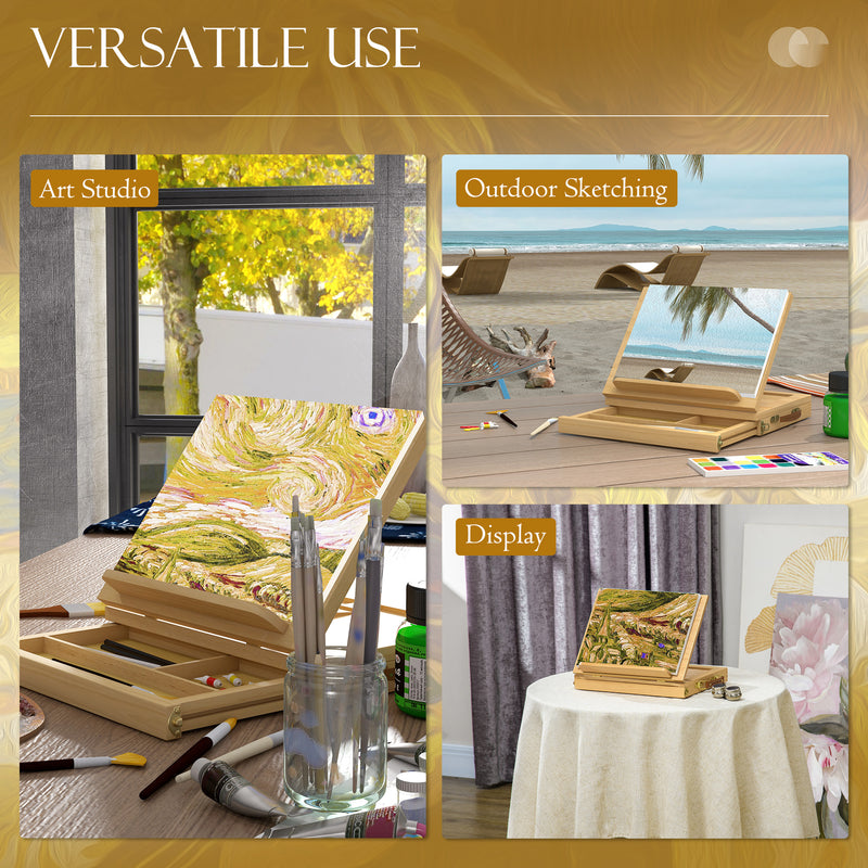 Portable Wooden Artist Easel with Storage Drawer Ideal for Tabletop Painting, Natural