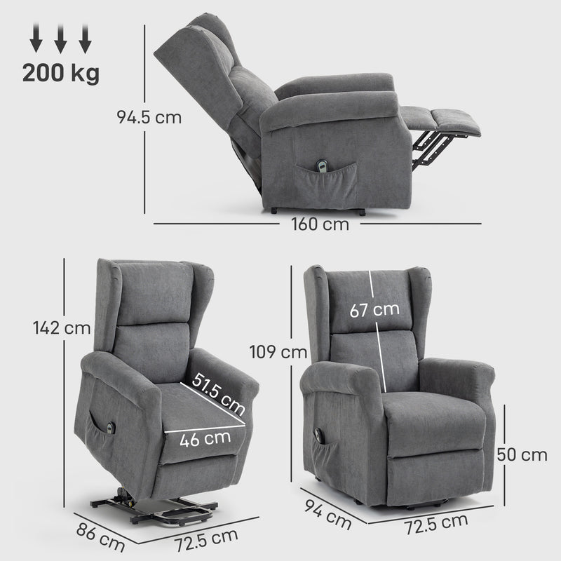 Electric Power Lift Recliner Chair for Elderly with Remote and Footrest for Living Room Charcoal Grey