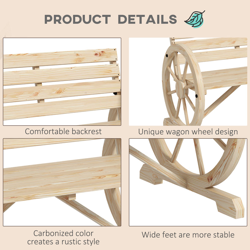 Rustic Wooden Garden Loveseat Bench With Wagon Wheel Armrests by Outsunny