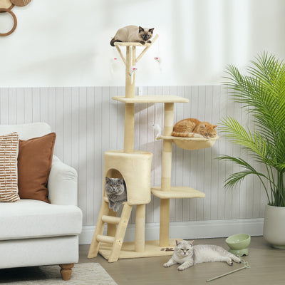 Multi Level Cat Tree With Condo And Sisal Scratching Posts For Indoor Kittens Beige AOSOM