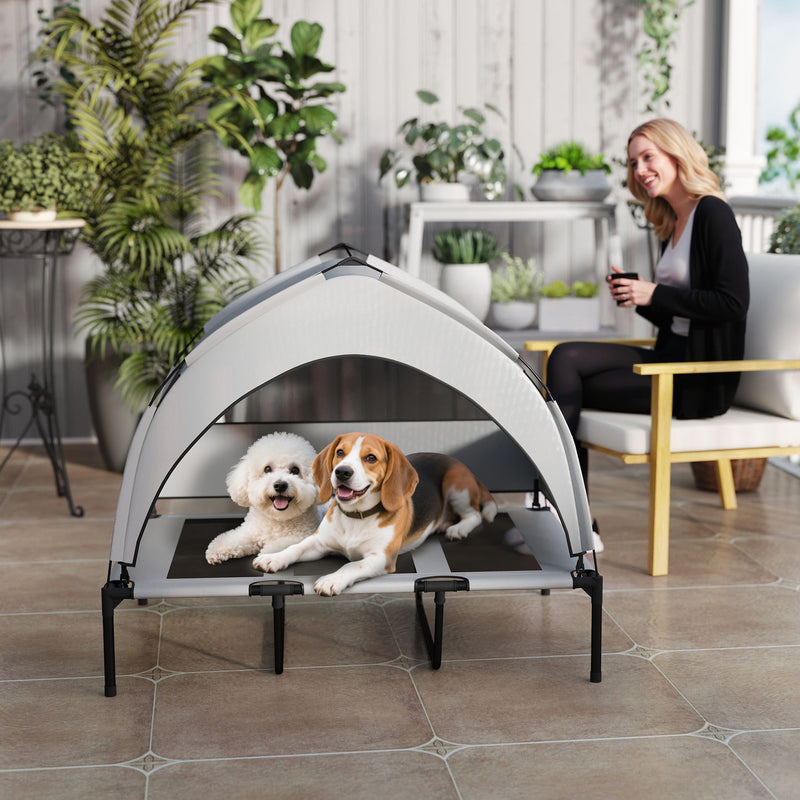 Portable Elevated Dog Bed with Canopy Large Cooling Pet Cot for Outdoors 106 x 76 x 94 cm