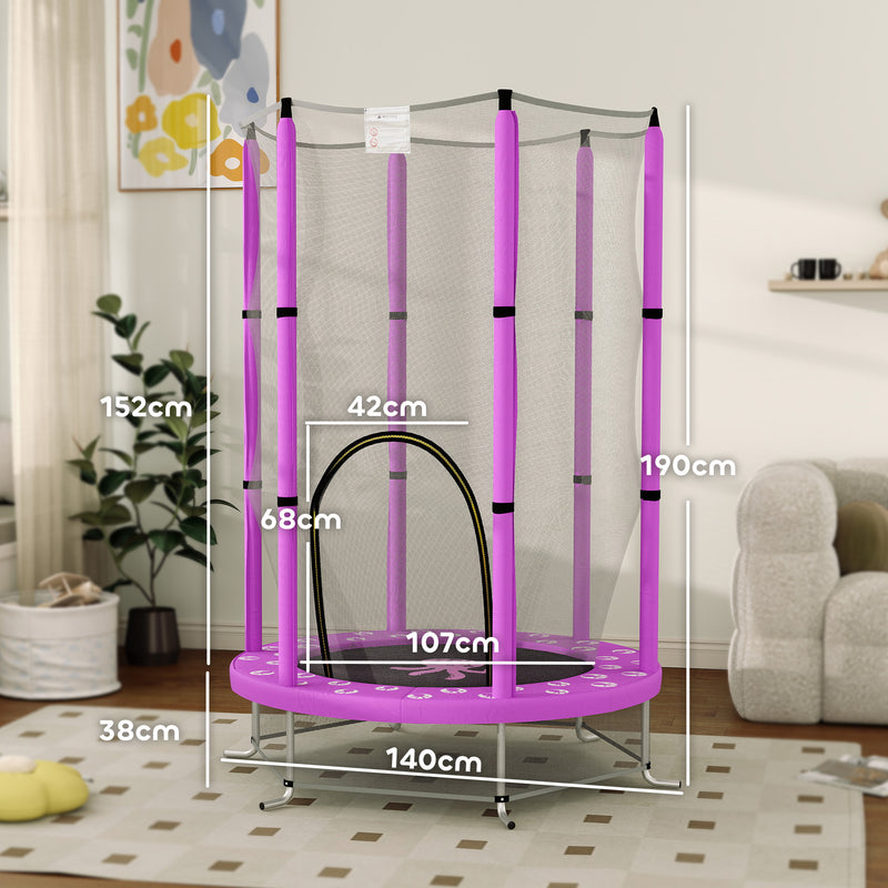 Purple 4.6FT Toddler Trampoline with Safety Net for Ages 3 to 6 Indoor Outdoor Use by Outsunny AOSOM