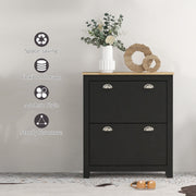 2 Drawer Wooden Shoe Cabinet With Flip Doors Fits 12 Pairs Ideal For Hallways, Black