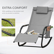 2 Piece Outdoor Rocking Chair Set with Headrest and Side Storage for Garden Grey AOSOM
