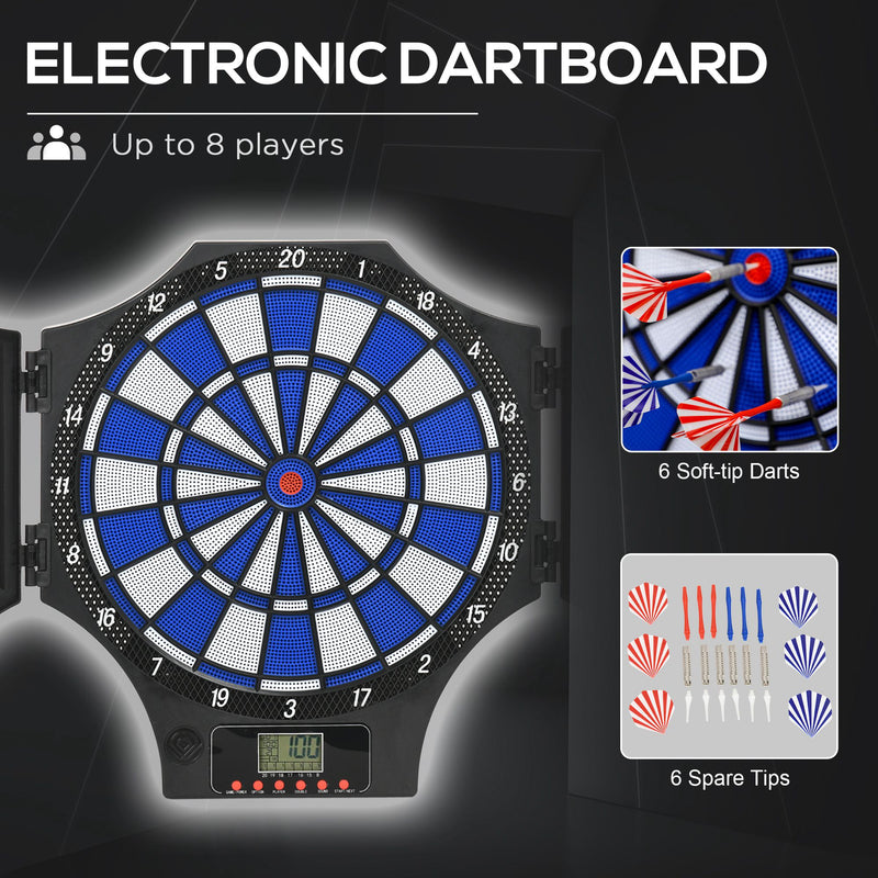 Electronic Dartboard Set with 31 Games and LED Display for Eight Players, Black AOSOM