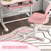 Pink Height Adjustable Kids Desk and Chair Set with Tilted Desktop by AIYAPLAY