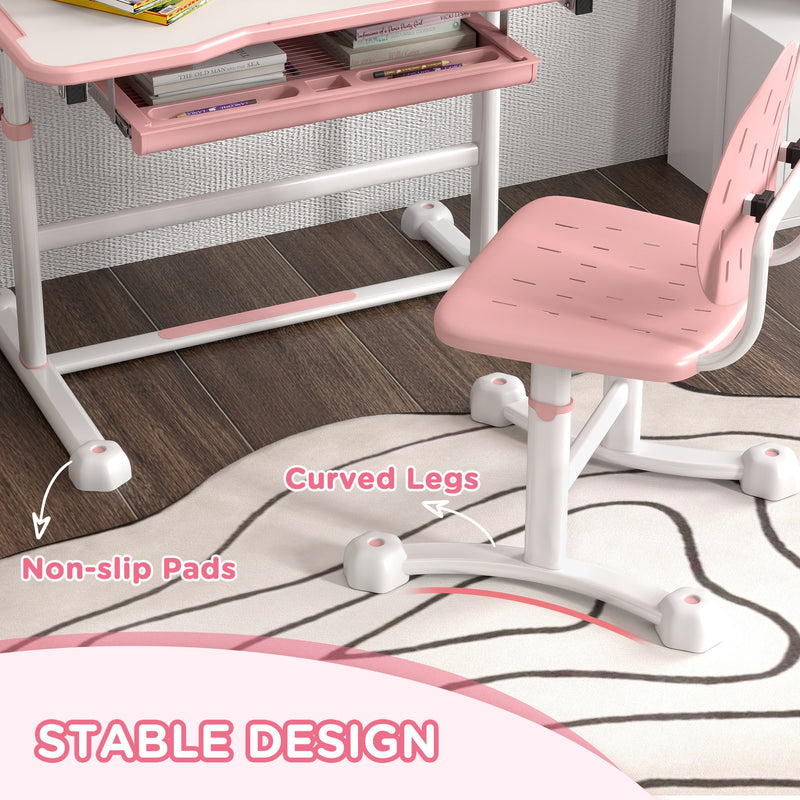Pink Height Adjustable Kids Desk and Chair Set with Tilted Desktop by AIYAPLAY