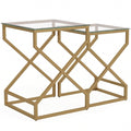 Homcom nest of 2 side tables with clear glass tops and gold X-frame legs, studio view