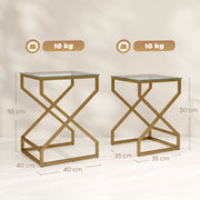 Dimension diagram of the large and small nesting tables showing 40 x 40 x 55 cm and 35 x 35 x 50 cm
