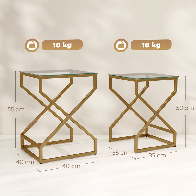 Dimension diagram of the large and small nesting tables showing 40 x 40 x 55 cm and 35 x 35 x 50 cm