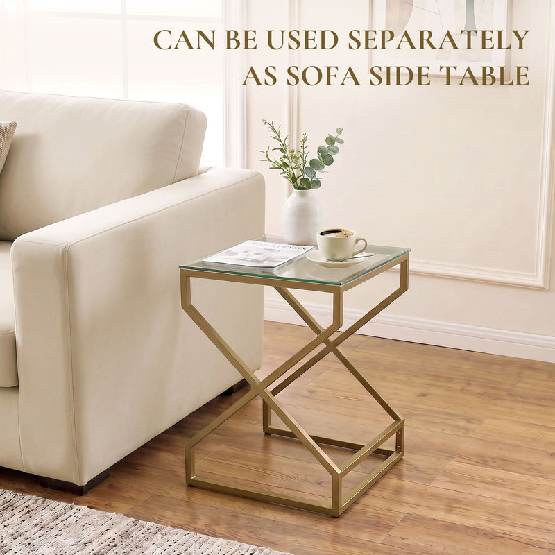 Single side table used separately next to a sofa arm with coffee and a magazine