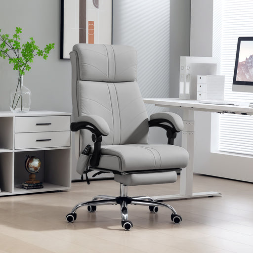 Light Grey Faux Leather Executive Heated Massaging Swivel Office Chair With Footrest by Vinsetto