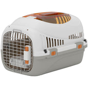 Plastic Pet Carrier with Secure Steel Door and Feeding Bowl for Cats and Small Dogs Grey