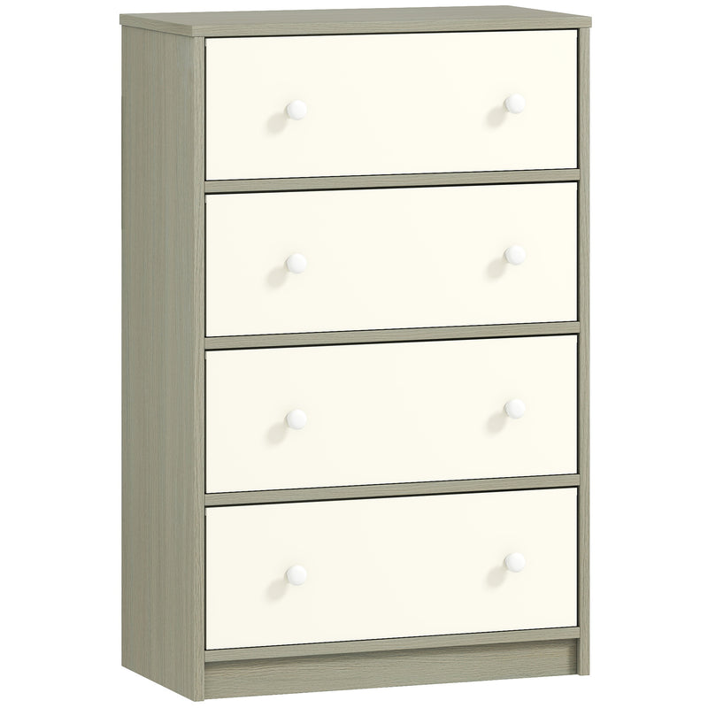 4 Drawer Fabric Chest Of Drawers With Steel Frame For Bedroom Or Hallway, White Grey