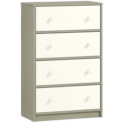 4 Drawer Fabric Chest Of Drawers With Steel Frame For Bedroom Or Hallway, White Grey