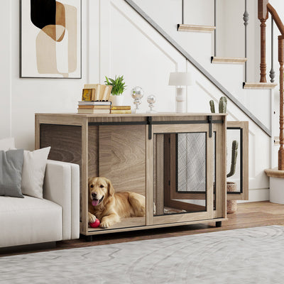 Walnut Brown Extra Large Dog Crate Furniture with Sliding Door 118 x 75.5 x 82cm by PawHut