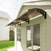 303cm Wide Curved Front Door Canopy Awning With Rain Shelter Ideal For Porch Windows And Entrances, Brown