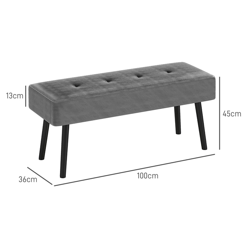 Bedroom Bench with Padded Seat and Steel Legs for Entryway or Living Room Grey Corduroy by HOMCOM