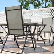 Khaki 7 Seater Steel Outdoor Dining Set With Parasol Hole by Outsunny