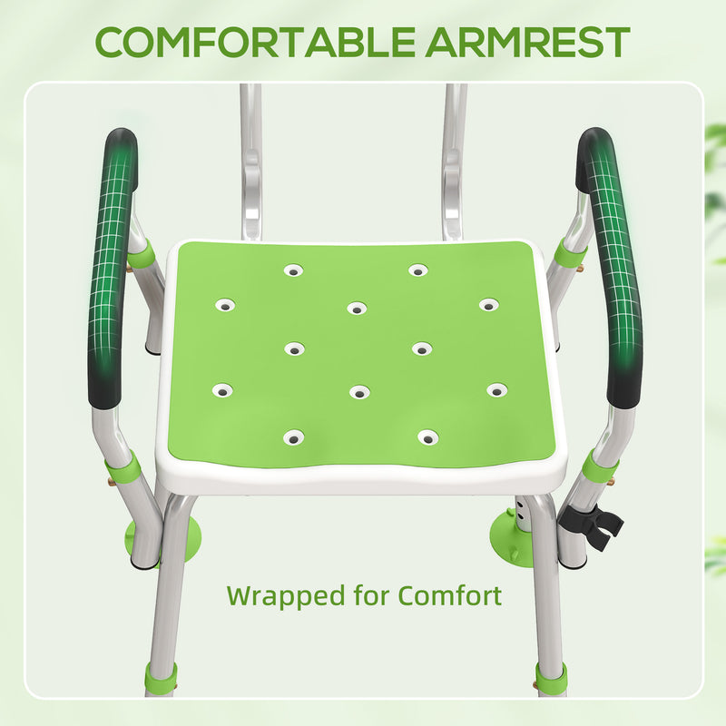 Height Adjustable Shower Chair With Backrest and Armrests For Elderly and Disabled Green