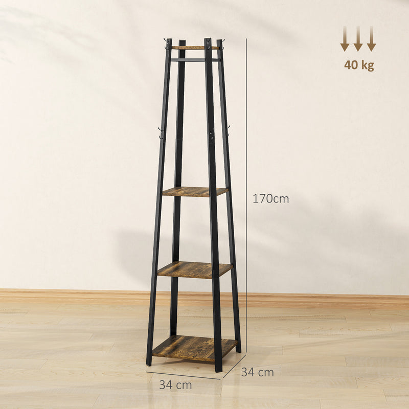 Compact Freestanding Wooden Coat Rack in Black and Brown with Storage Shelf by Homcom