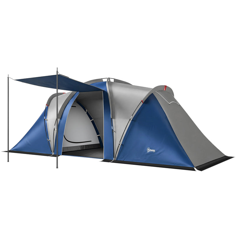 Waterproof Family Tunnel Camping Tent With Bedrooms & Porch, Navy Blue & Light Grey
