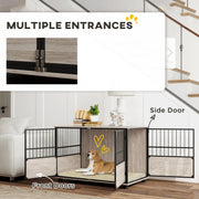 Large Dog Crate End Table with Washable Cushion and Triple Doors for Indoor Use Grey