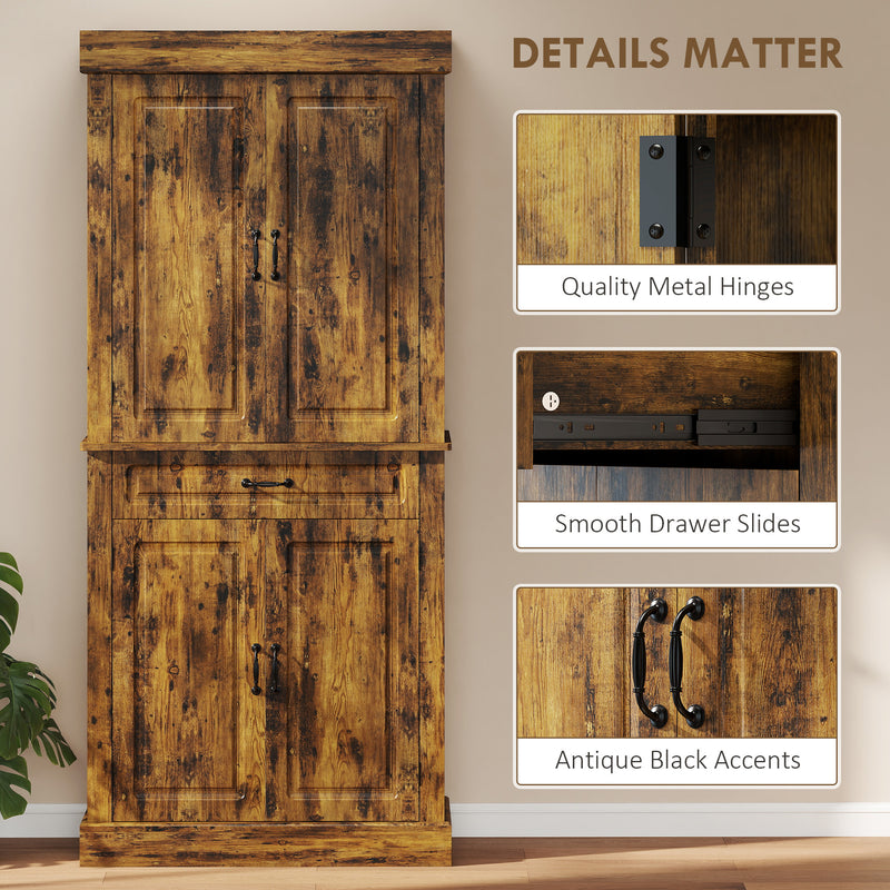 Tall Kitchen Cupboard with Adjustable Shelves and Drawer for Organised Storage Brown