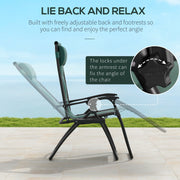Green Zero Gravity Reclining Outdoor Lounger with Padded Seat Cup Holder and Headrest by Outsunny