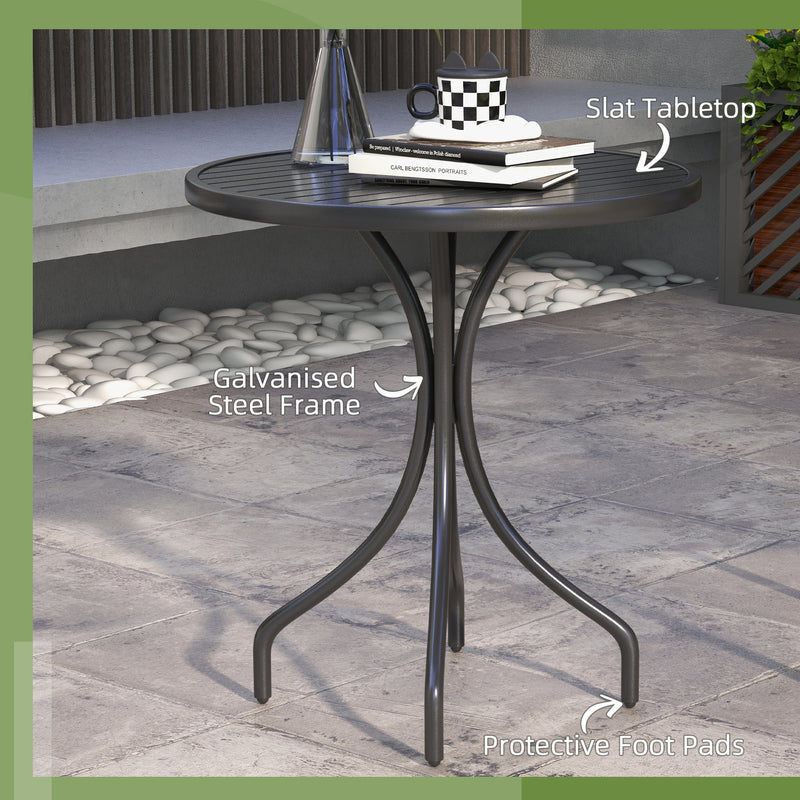 Black Steel Round Garden Side Table 66cm With Slatted Top Ideal For Patio Or Balcony