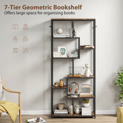 Seven Tier Geometric Bookcase With Open Shelves For Modern Home Storage Brown Black