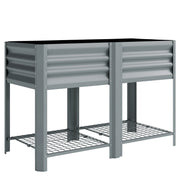 Raised Steel Planter with Shelf for Easy Standing Gardening 150L Silver, Grey Outsunny