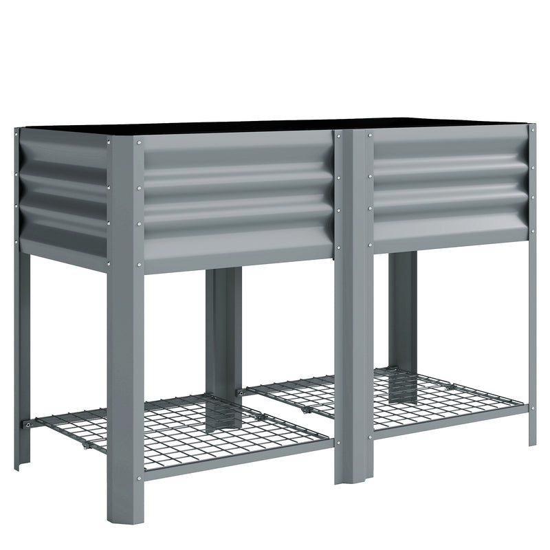 Raised Steel Planter with Shelf for Easy Standing Gardening 150L Silver, Grey Outsunny