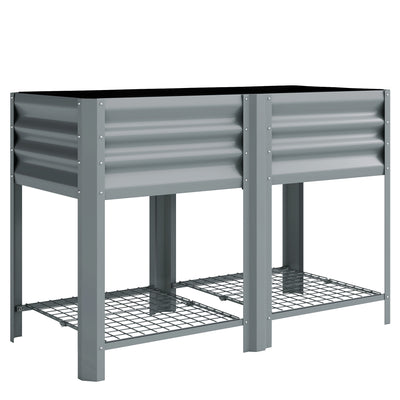 Raised Steel Planter with Shelf for Easy Standing Gardening 150L Silver, Grey Outsunny