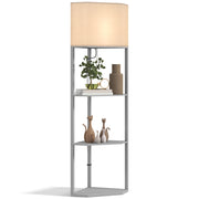 Grey Corner Floor Lamp with Shelves Tall Standing Light for Living Room Pull Chain Switch by HOMCOM