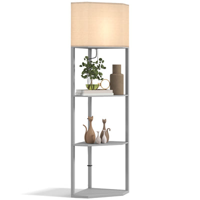 Grey Corner Floor Lamp with Shelves Tall Standing Light for Living Room Pull Chain Switch by HOMCOM